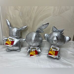 Pokemon 25th Anniversary Jazwares 2021 Silver Plush Toys|Pikachu,Grookey,Sobble